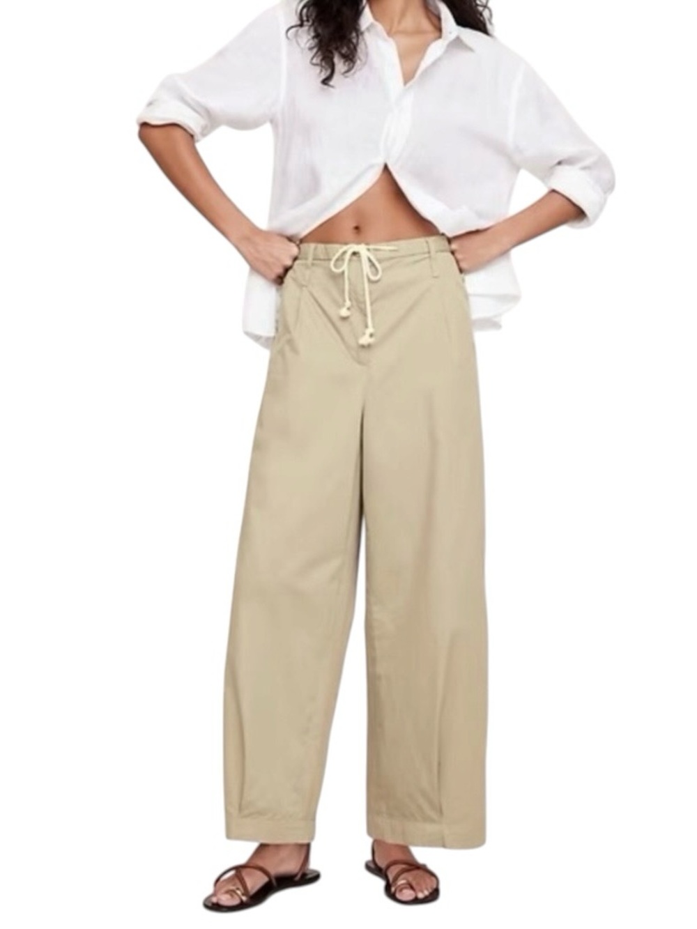 Banana Republic High Rise Pleated Poplin Cropped Wide Leg Pants 10 Green Barrel